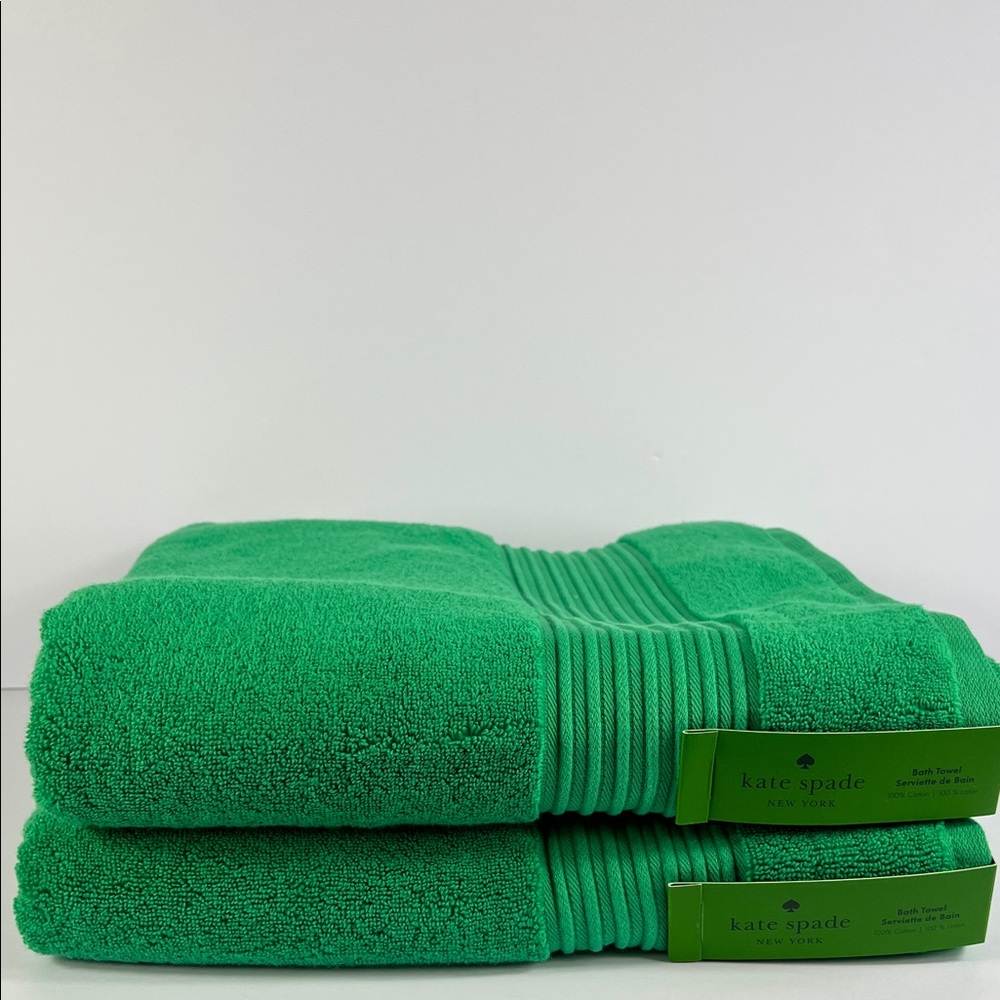 Kate Spade Bath Towel Set Vibrant Kelly Green Cotton Soft Plush Set of  2 NEW